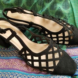 Zara Trafaluc black suede slingback heels, size 37/6.5